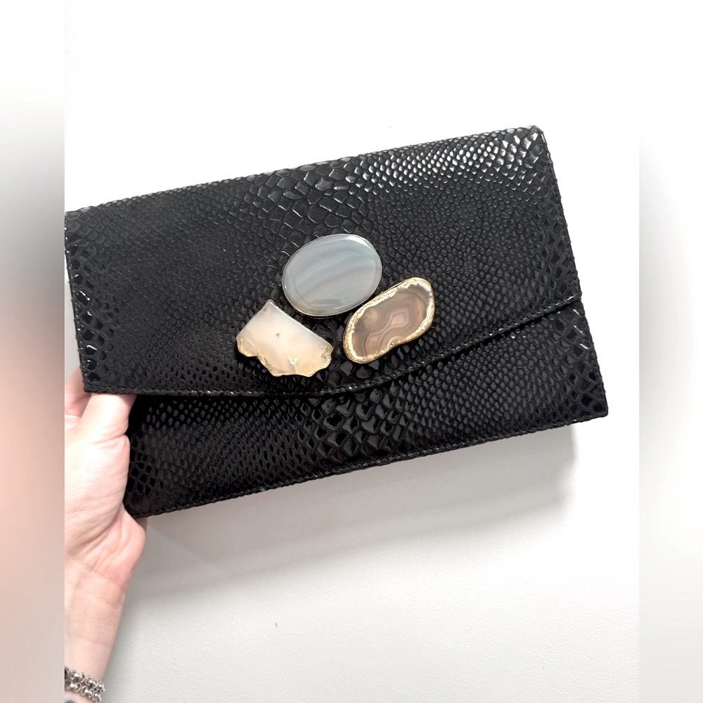 Black Snakeskin Print Clutch